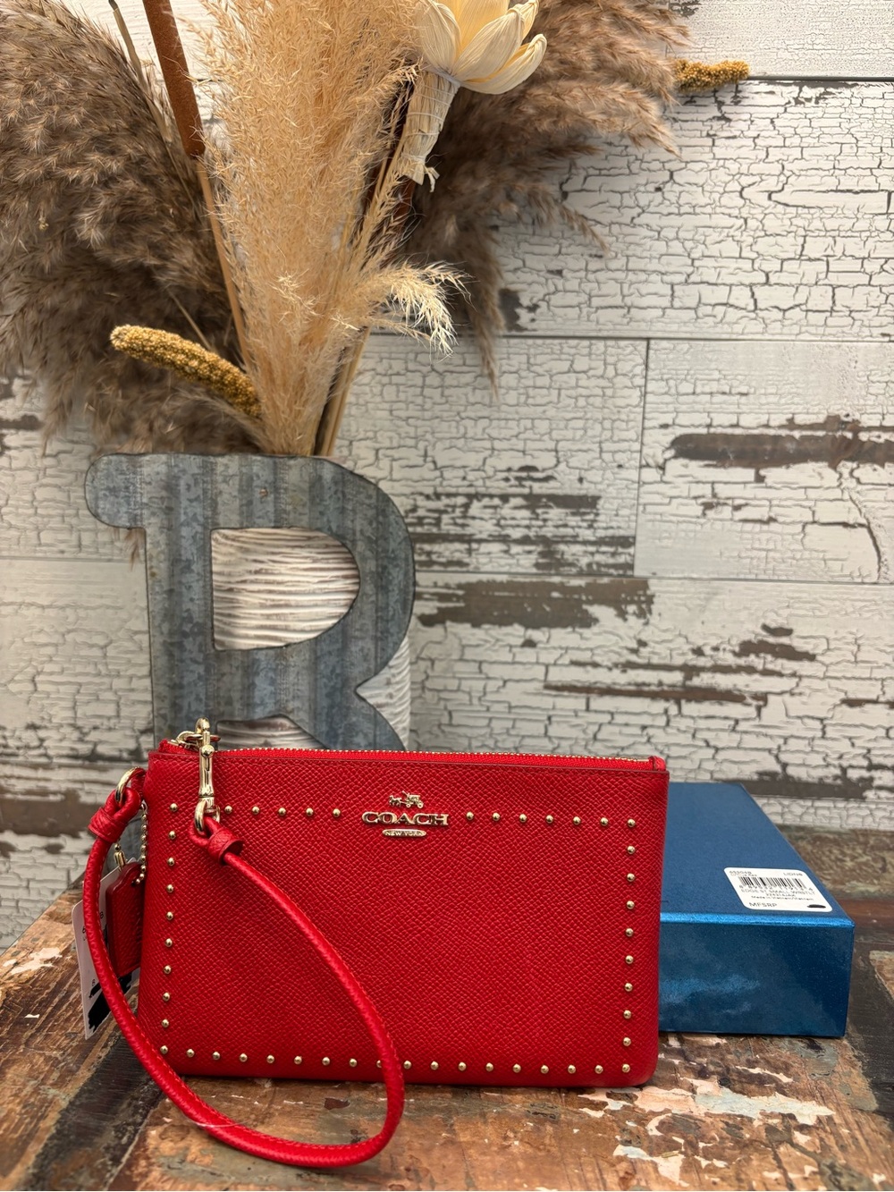 Coach NWT Red New York Studded Wristlet